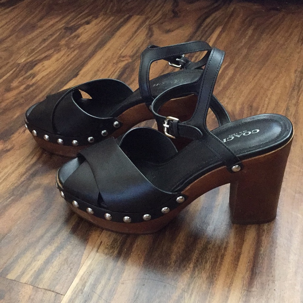 Coach. Beautiful leather and wood sandals.